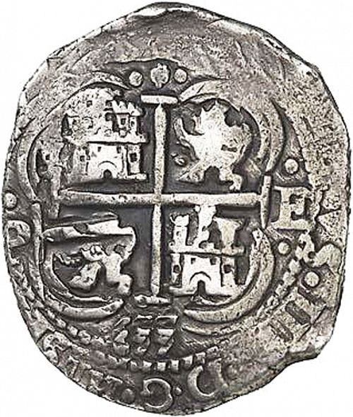 8 Reales Reverse Image minted in SPAIN in 1655E (1621-65  -  FELIPE IV)  - The Coin Database