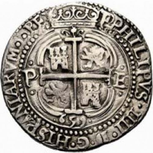 8 Reales Reverse Image minted in SPAIN in 1659E (1621-65  -  FELIPE IV)  - The Coin Database