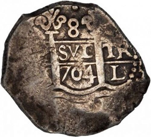 8 Reales Obverse Image minted in SPAIN in 1704H (1700-46  -  FELIPE V)  - The Coin Database