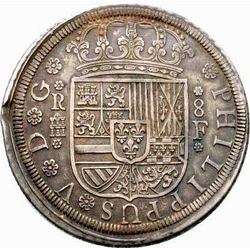 8 Reales Obverse Image minted in SPAIN in 1727F (1700-46  -  FELIPE V)  - The Coin Database