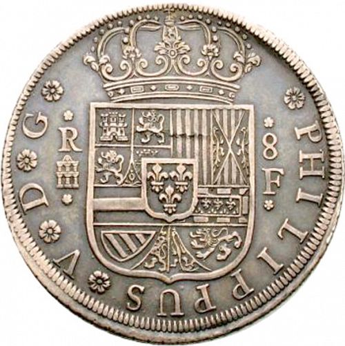 8 Reales Obverse Image minted in SPAIN in 1728F (1700-46  -  FELIPE V)  - The Coin Database