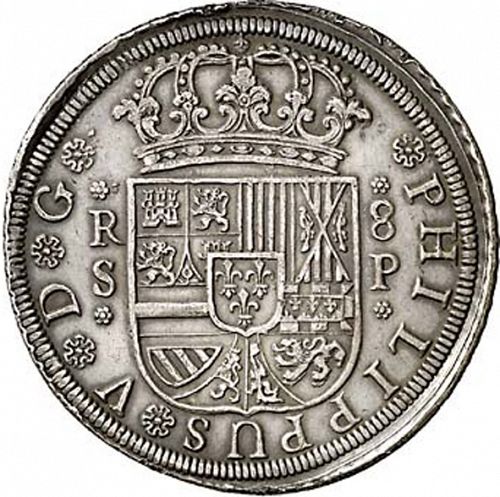 8 Reales Obverse Image minted in SPAIN in 1728P (1700-46  -  FELIPE V)  - The Coin Database