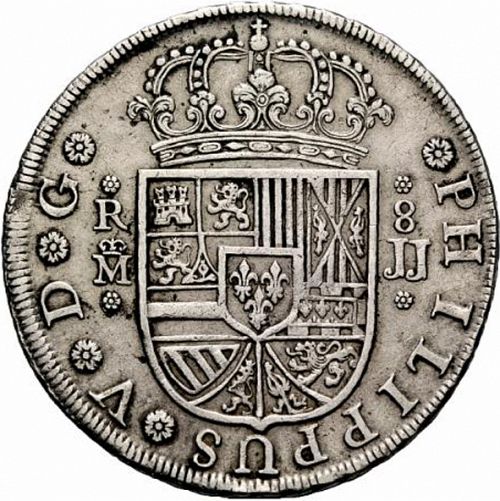 8 Reales Obverse Image minted in SPAIN in 1729JJ (1700-46  -  FELIPE V)  - The Coin Database