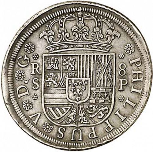 8 Reales Obverse Image minted in SPAIN in 1729P (1700-46  -  FELIPE V)  - The Coin Database