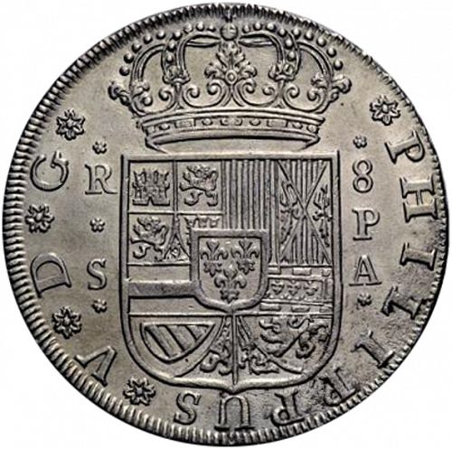 8 Reales Obverse Image minted in SPAIN in 1731PA (1700-46  -  FELIPE V)  - The Coin Database