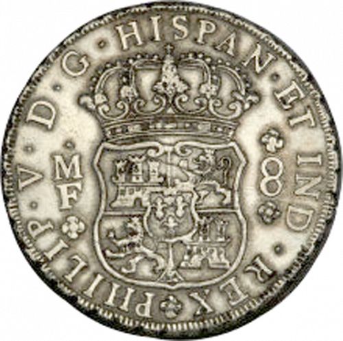 8 Reales Obverse Image minted in SPAIN in 1733MF (1700-46  -  FELIPE V)  - The Coin Database