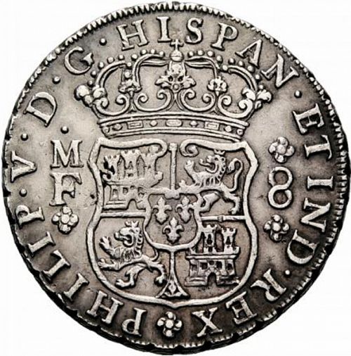 8 Reales Obverse Image minted in SPAIN in 1738MF (1700-46  -  FELIPE V)  - The Coin Database