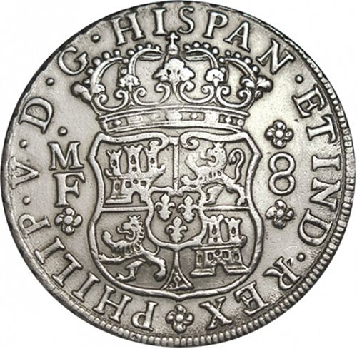 8 Reales Obverse Image minted in SPAIN in 1743MF (1700-46  -  FELIPE V)  - The Coin Database