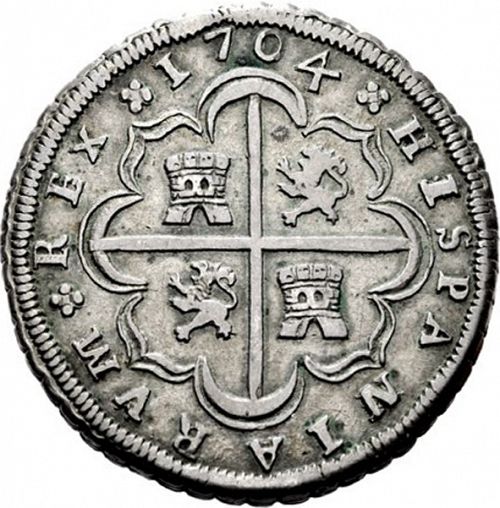 8 Reales Reverse Image minted in SPAIN in 1704P (1700-46  -  FELIPE V)  - The Coin Database