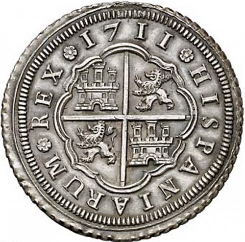 8 Reales Reverse Image minted in SPAIN in 1711J (1700-46  -  FELIPE V)  - The Coin Database