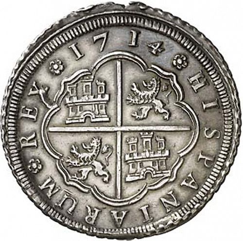 8 Reales Reverse Image minted in SPAIN in 1714J (1700-46  -  FELIPE V)  - The Coin Database