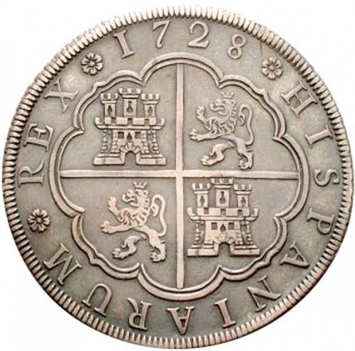 8 Reales Reverse Image minted in SPAIN in 1728F (1700-46  -  FELIPE V)  - The Coin Database