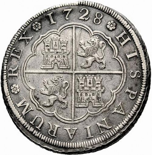 8 Reales Reverse Image minted in SPAIN in 1728JJ (1700-46  -  FELIPE V)  - The Coin Database