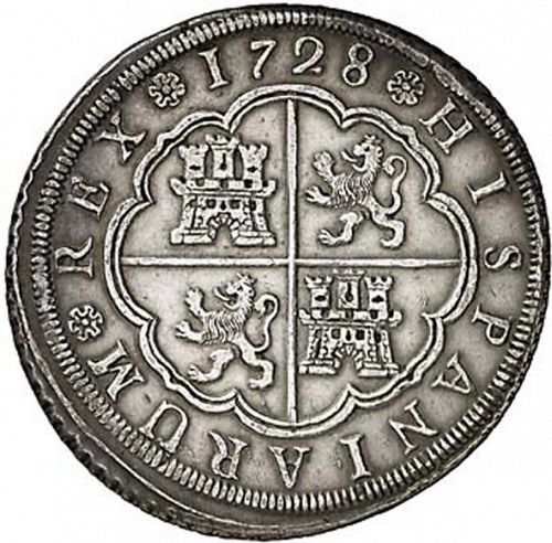 8 Reales Reverse Image minted in SPAIN in 1728P (1700-46  -  FELIPE V)  - The Coin Database