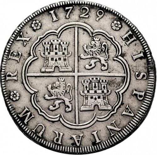 8 Reales Reverse Image minted in SPAIN in 1729JJ (1700-46  -  FELIPE V)  - The Coin Database