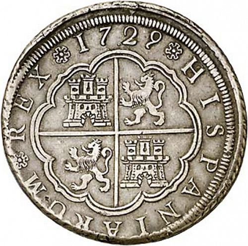 8 Reales Reverse Image minted in SPAIN in 1729P (1700-46  -  FELIPE V)  - The Coin Database