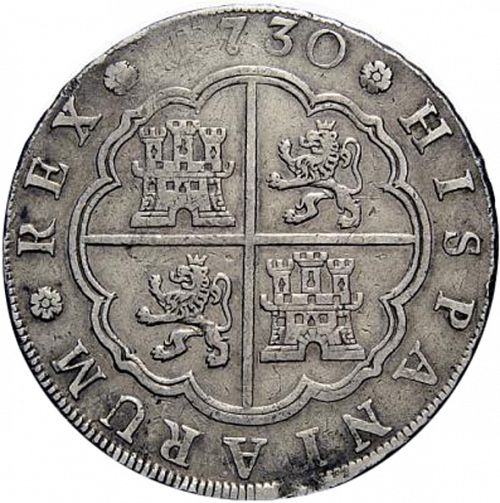 8 Reales Reverse Image minted in SPAIN in 1730JF (1700-46  -  FELIPE V)  - The Coin Database