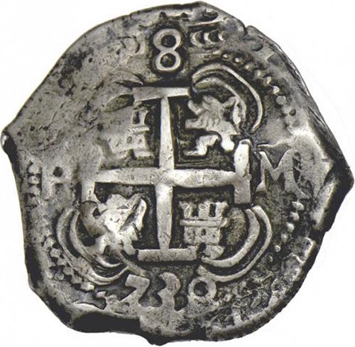 8 Reales Reverse Image minted in SPAIN in 1730M (1700-46  -  FELIPE V)  - The Coin Database
