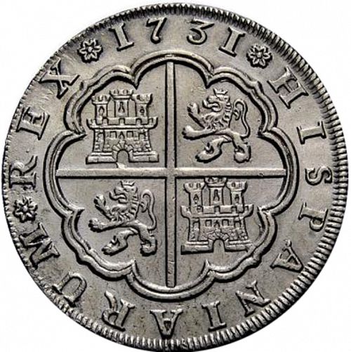 8 Reales Reverse Image minted in SPAIN in 1731PA (1700-46  -  FELIPE V)  - The Coin Database