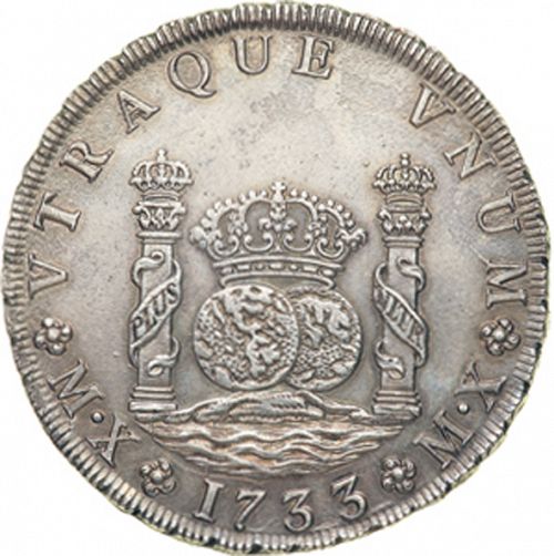 8 Reales Reverse Image minted in SPAIN in 1733F (1700-46  -  FELIPE V)  - The Coin Database