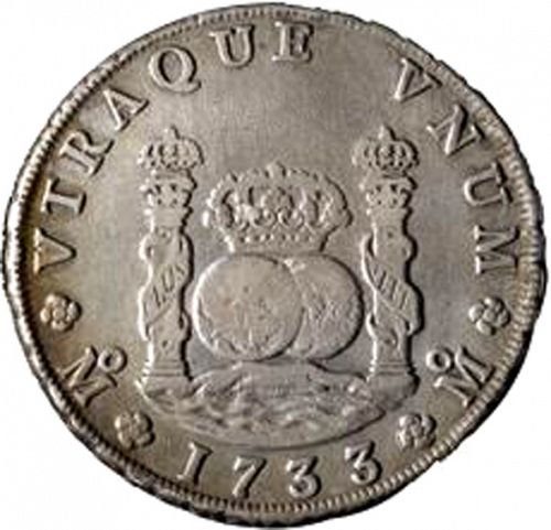 8 Reales Reverse Image minted in SPAIN in 1733MF (1700-46  -  FELIPE V)  - The Coin Database