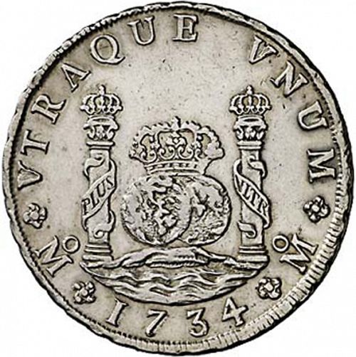 8 Reales Reverse Image minted in SPAIN in 1734MF (1700-46  -  FELIPE V)  - The Coin Database