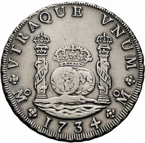 8 Reales Reverse Image minted in SPAIN in 1734MF (1700-46  -  FELIPE V)  - The Coin Database