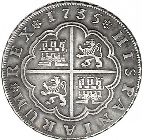 8 Reales Reverse Image minted in SPAIN in 1735AP (1700-46  -  FELIPE V)  - The Coin Database