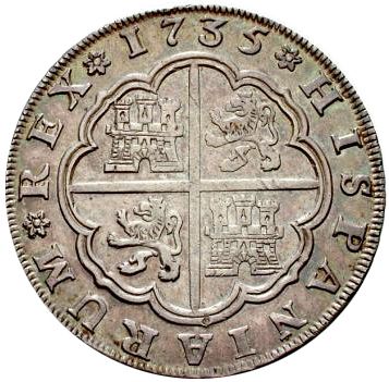 8 Reales Reverse Image minted in SPAIN in 1735PA (1700-46  -  FELIPE V)  - The Coin Database