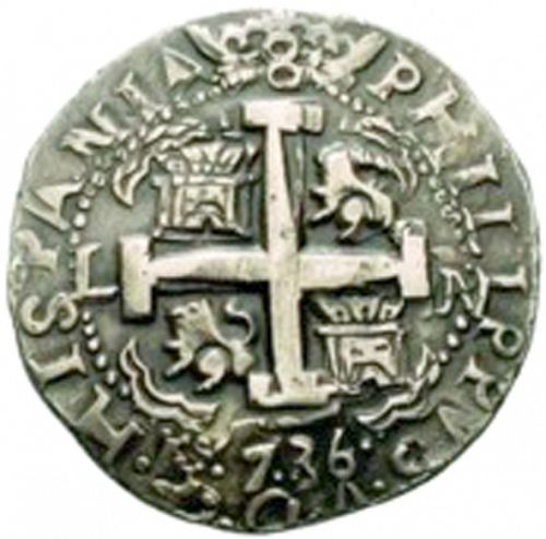 8 Reales Reverse Image minted in SPAIN in 1736N (1700-46  -  FELIPE V)  - The Coin Database
