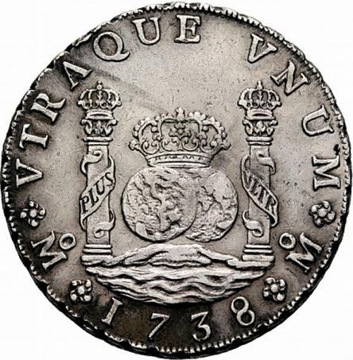 8 Reales Reverse Image minted in SPAIN in 1738MF (1700-46  -  FELIPE V)  - The Coin Database
