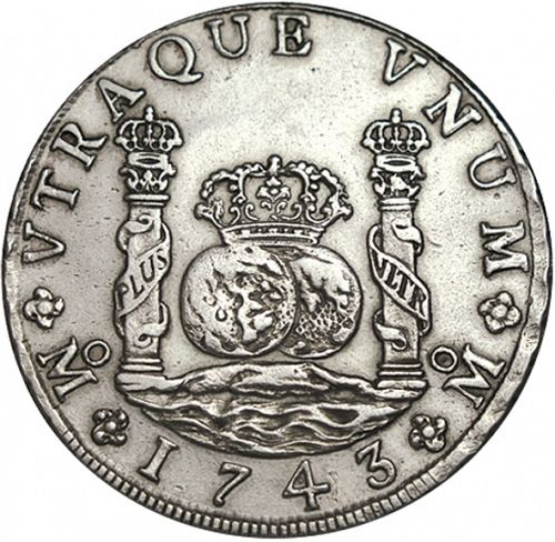 8 Reales Reverse Image minted in SPAIN in 1743MF (1700-46  -  FELIPE V)  - The Coin Database