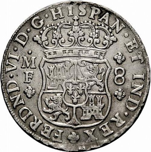 8 Reales Obverse Image minted in SPAIN in 1749MF (1746-59  -  FERNANDO VI)  - The Coin Database