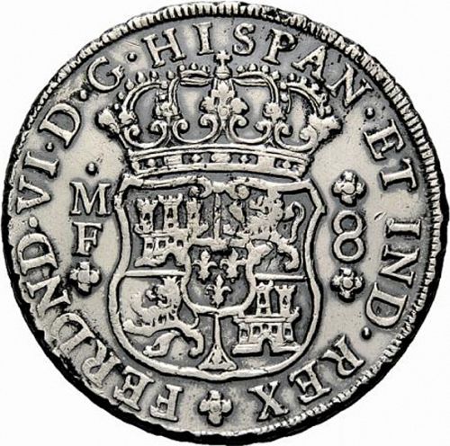 8 Reales Obverse Image minted in SPAIN in 1754MF (1746-59  -  FERNANDO VI)  - The Coin Database