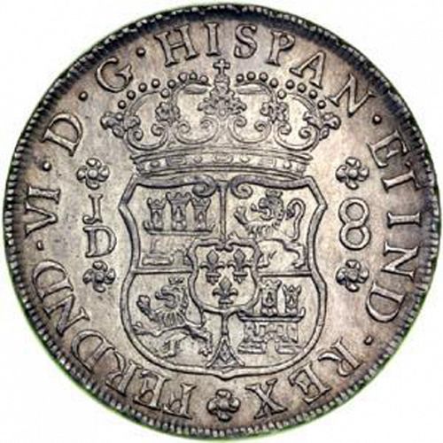 8 Reales Obverse Image minted in SPAIN in 1755JD (1746-59  -  FERNANDO VI)  - The Coin Database