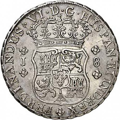 8 Reales Obverse Image minted in SPAIN in 1755J (1746-59  -  FERNANDO VI)  - The Coin Database