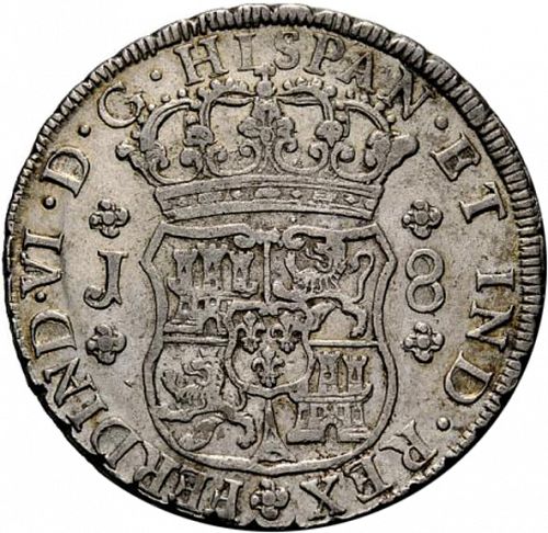 8 Reales Obverse Image minted in SPAIN in 1756J (1746-59  -  FERNANDO VI)  - The Coin Database