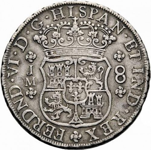 8 Reales Obverse Image minted in SPAIN in 1757JM (1746-59  -  FERNANDO VI)  - The Coin Database