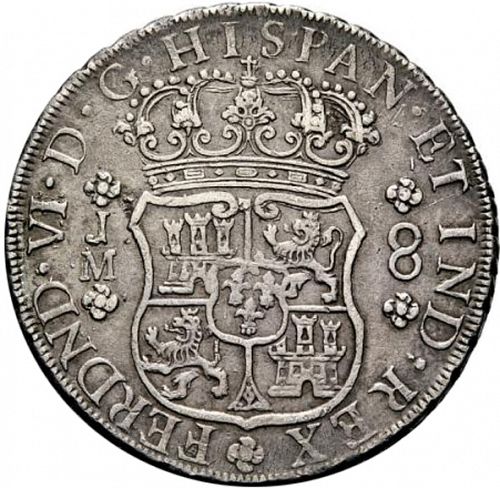 8 Reales Obverse Image minted in SPAIN in 1758JM (1746-59  -  FERNANDO VI)  - The Coin Database