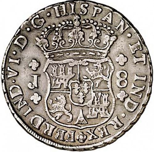 8 Reales Obverse Image minted in SPAIN in 1758J (1746-59  -  FERNANDO VI)  - The Coin Database