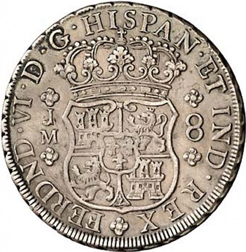 8 Reales Obverse Image minted in SPAIN in 1760JM (1746-59  -  FERNANDO VI)  - The Coin Database