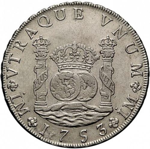 8 Reales Reverse Image minted in SPAIN in 1753J (1746-59  -  FERNANDO VI)  - The Coin Database