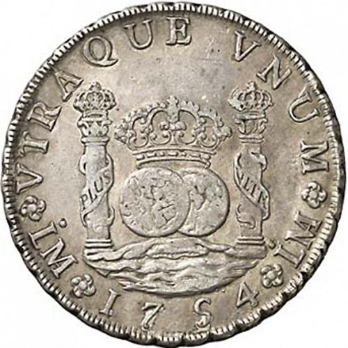 8 Reales Reverse Image minted in SPAIN in 1754JD (1746-59  -  FERNANDO VI)  - The Coin Database