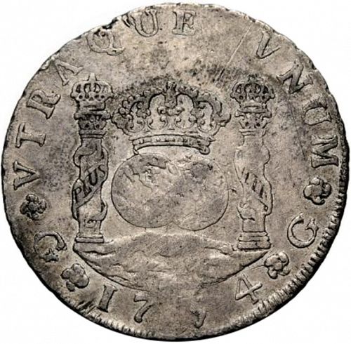 8 Reales Reverse Image minted in SPAIN in 1754J (1746-59  -  FERNANDO VI)  - The Coin Database