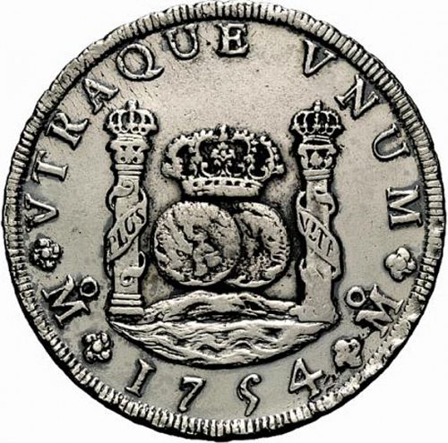8 Reales Reverse Image minted in SPAIN in 1754MF (1746-59  -  FERNANDO VI)  - The Coin Database