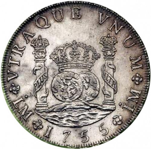 8 Reales Reverse Image minted in SPAIN in 1755JD (1746-59  -  FERNANDO VI)  - The Coin Database