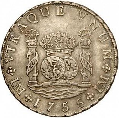 8 Reales Reverse Image minted in SPAIN in 1755JM (1746-59  -  FERNANDO VI)  - The Coin Database