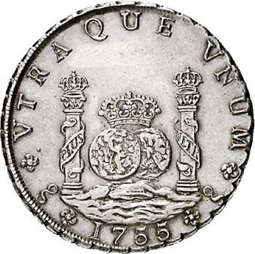 8 Reales Reverse Image minted in SPAIN in 1755J (1746-59  -  FERNANDO VI)  - The Coin Database