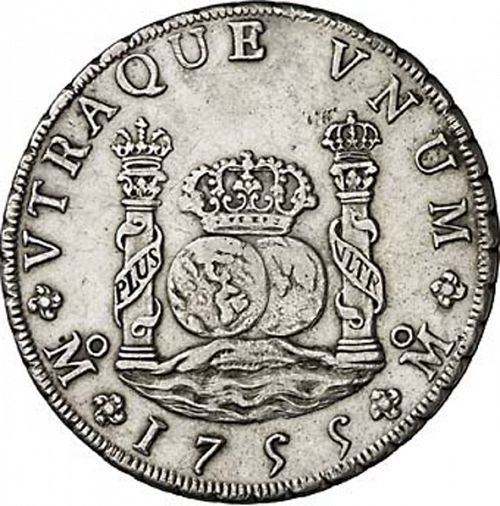 8 Reales Reverse Image minted in SPAIN in 1755MM (1746-59  -  FERNANDO VI)  - The Coin Database