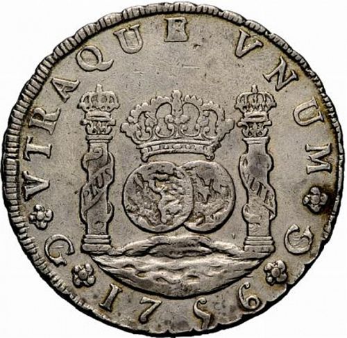8 Reales Reverse Image minted in SPAIN in 1756J (1746-59  -  FERNANDO VI)  - The Coin Database